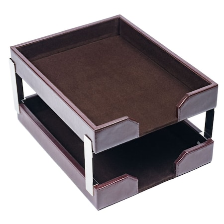 Dacasso Dark Brown Bonded Leather Double Letter Trays AG-3622